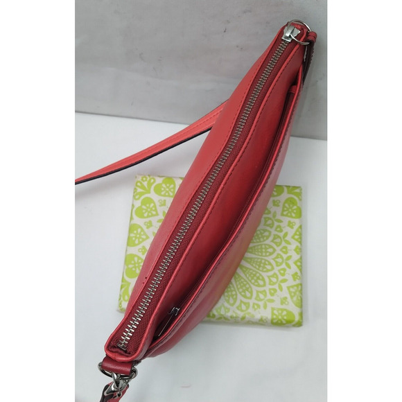 Fossil Red Leather Credit Card Slots Zipper Closure Crossbody Bag - Picture 10 of 16